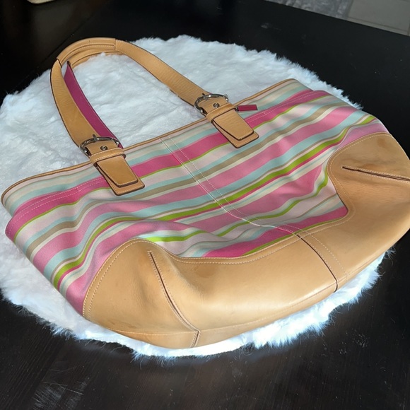 Coach Leather Heritage Stripe Diaper Bag - Picture 2 of 10